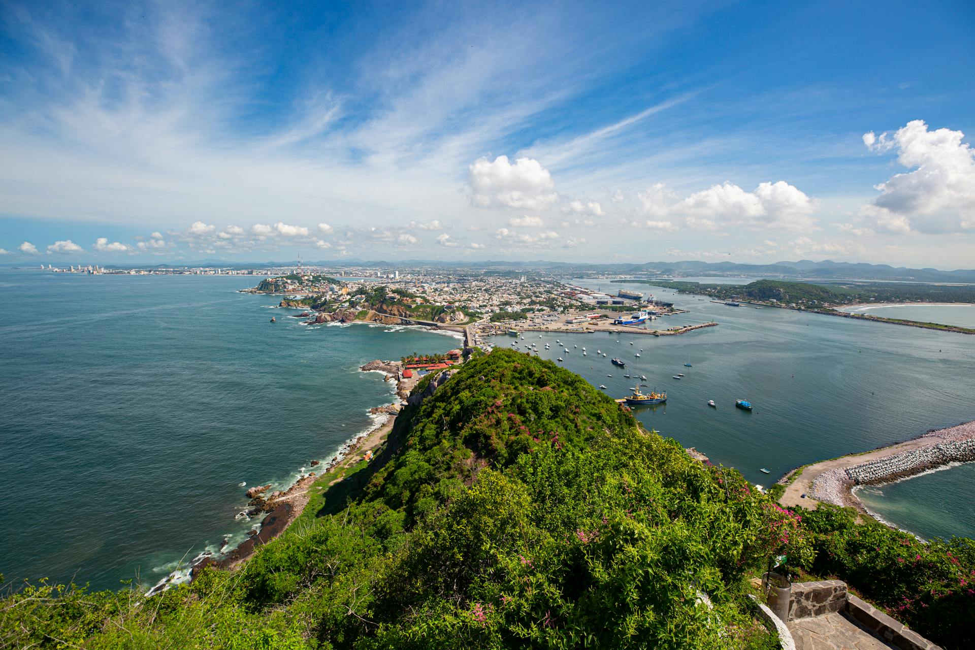 Mazatlán, Sin., Mexico. Wide Angle View of a Coast and Clouds in Sky