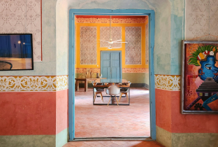A colorful doorway at a historic home in Mexico.